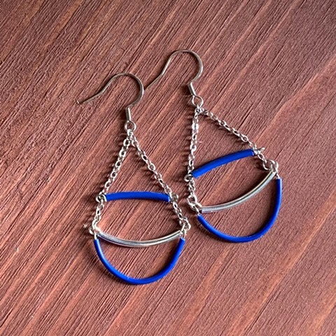 Dark Blue Electrical Wire & Chain Earrings