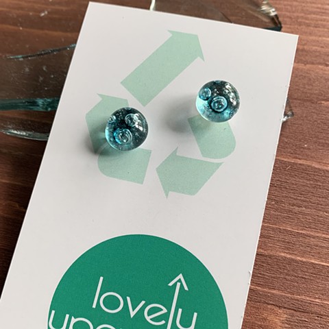 Blue Inky Glass Studs with Copper 2