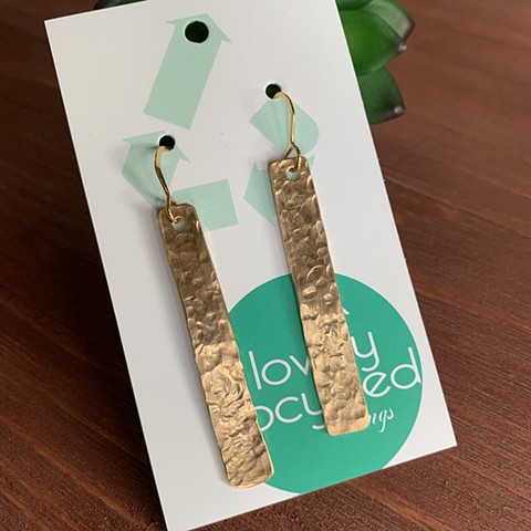 Drum Set Cymbal Earrings, Long Dangle Earrings with Hammered Texture