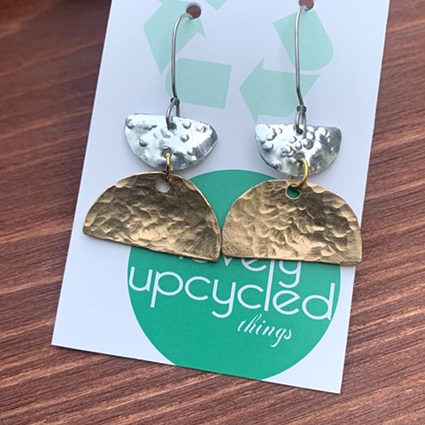 Aluminum and Drum Set Cymbal Earrings, Stacked Half-Moon SOLD