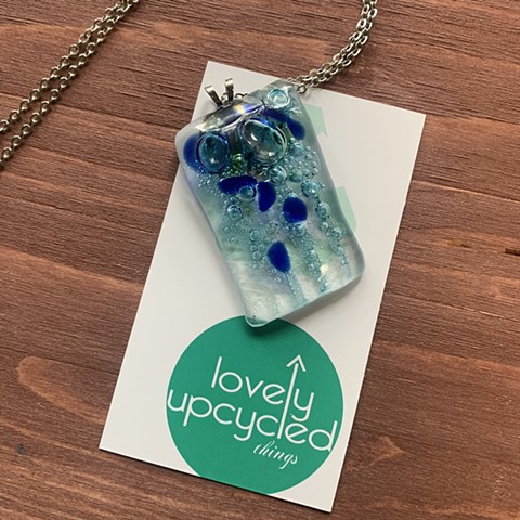 Bottle & Old Picture Frame Glass with Copper Sulfate Bubbles Necklace - SOLD