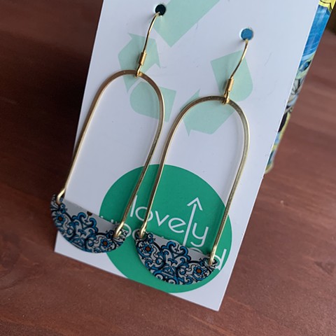 Half-Moon Swing Earrings with Patterned Tin  SOLD