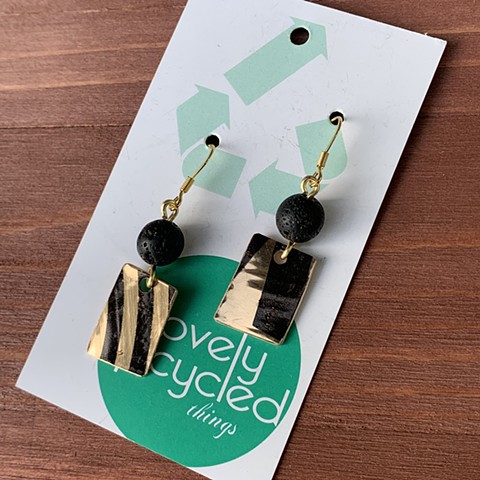 Drum Set Cymbal Earrings, rectangles with beads and print SOLD