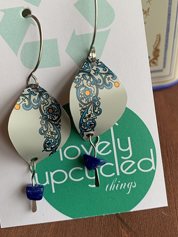 Tin Earrings, Long Dangles with beads SOLD