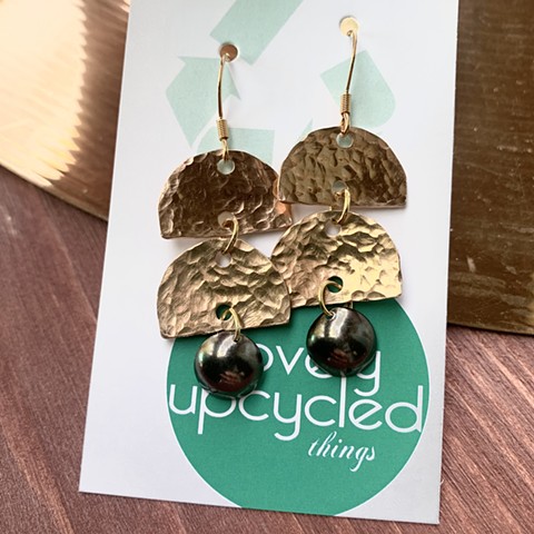 Drum Set Cymbal Earrings, Half-Moons with Circle Dangles SOLD