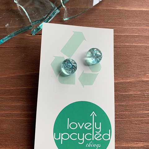 Light Blue Glass Studs with Copper flake bubbles