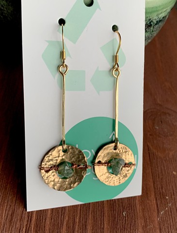 Drum Set Cymbal Earrings - Circles with Green Rock Beads SOLD