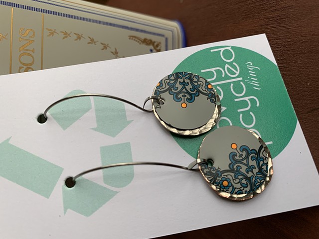 Tin Earrings, Silver Circles & Patterned Print SOLD