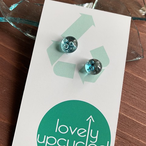Blue Glass Studs with Copper flake bubbles 2