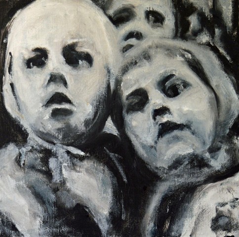 Faces of 3 children with awed expressions painted by Paula Schiller