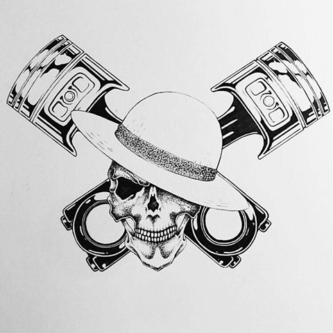 Skull Piston Tattoo Design