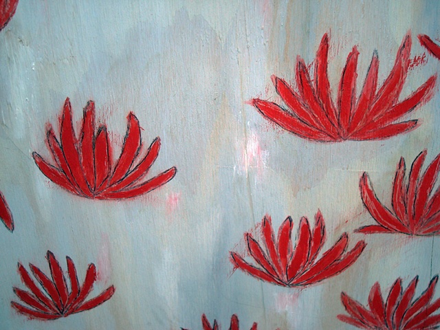 detail of red lotus painting