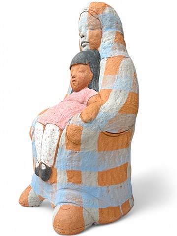 Mom Chair, clay, underglaze, 2'x16"x18"
