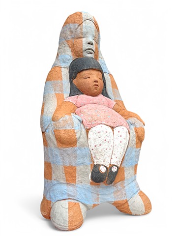 Mom Chair, clay, underglaze, 2'x16"x18"