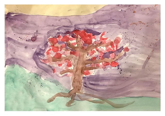Alithia Ramirez, Alithia Haven, Alithia's Art Angels, Alexis Gabay-Ratner, children's art, watercolor for kids, art teacher, Uvalde, Uvalde Strong, apple tree
