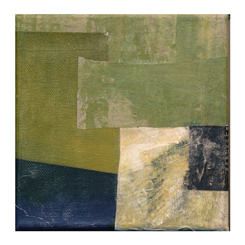 contemperary collage salvaged paper vintage paper mixed media painted paper acrylic colours muted tones green blue 
