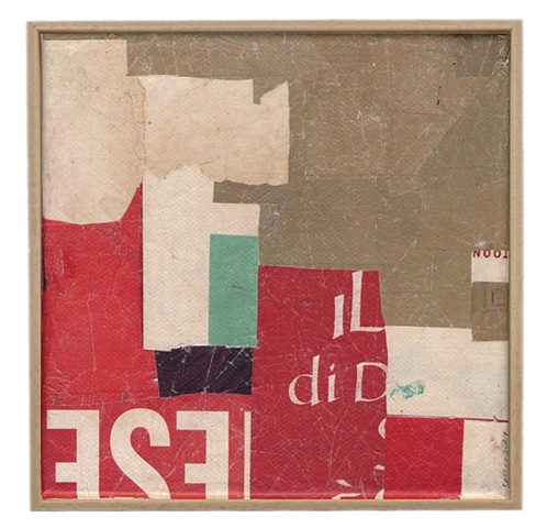 contemperary collage salvaged paper vintage paper canvas typogrphic collage abstract red