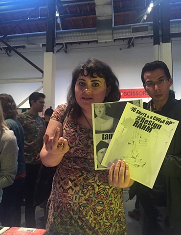 Artist friend with freely flyer at Art Book Fair