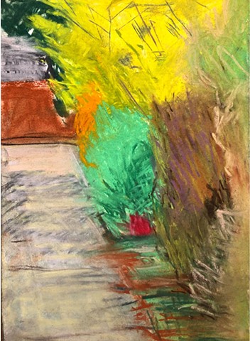 pastel drawing, view out of the studio