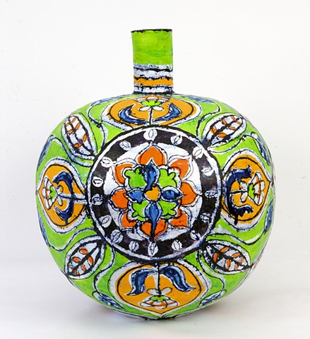 Large Green and Gold Round Lotus Bottle