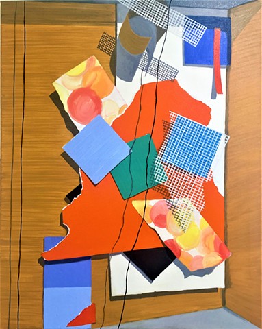 oil painting, shapes, geometrical, illusion