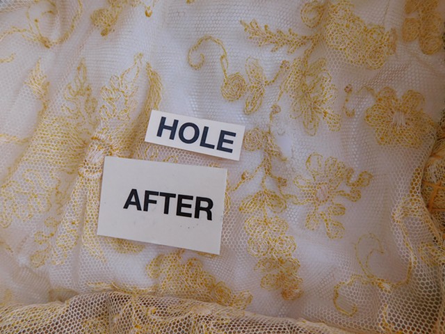 Hole 2, after patch has been sewn on, back