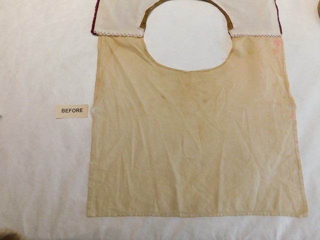 Cotton muslin back of undershirt after removal of original ties