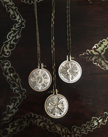 Metallic Embroidered Snowflake Pendants