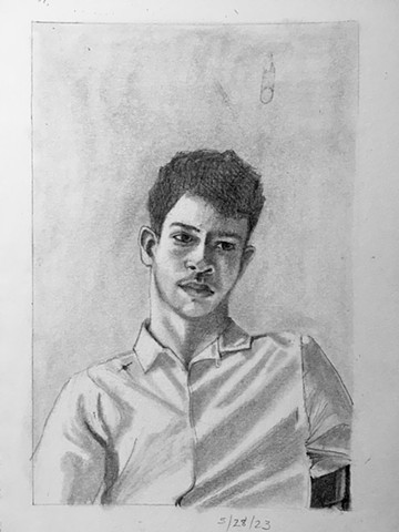 Drawing of a seated young man