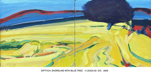 DIPTYCH, SHORELINE WITH BLUE TREE