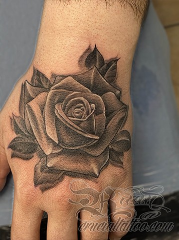 Black and Grey Rose on a Hand 