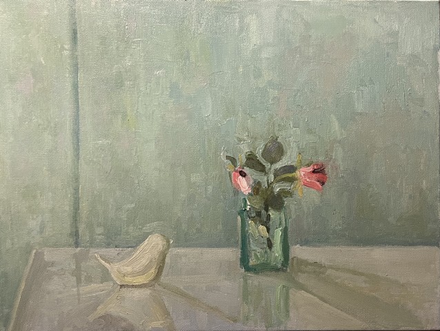 still life with roses and bird