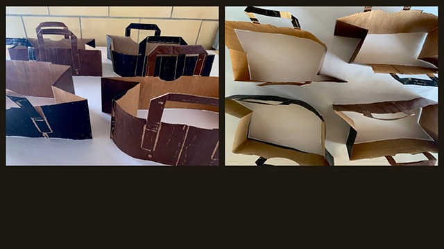 brown bag handle objects arranged