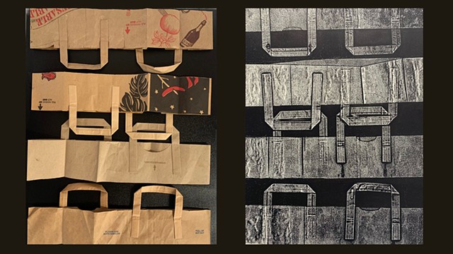 brown bag handles arranged and printed