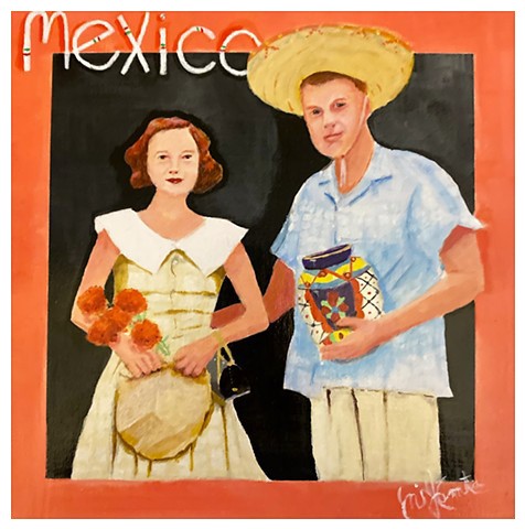 Tourists Down Mexico Way, Acrylic on Cradled Panel board, by Emily Fay Cammarata. Emily Cammarata Art