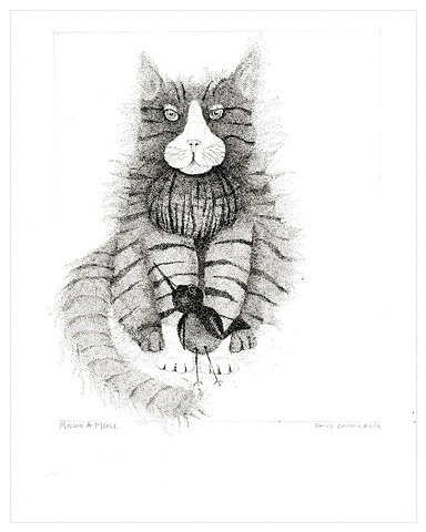 Melvin and Merle, Ink Pointillism/Stippling on illustration board, by EC, Emily Cammarata.