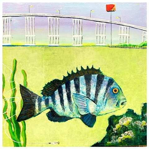 SheepsHead, Acrylic on Cradled Board by Emily Cammarata.