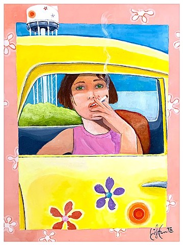 Girl In Yellow Car, Acrylic Painting on Canvas Panel by Emily Cammarata