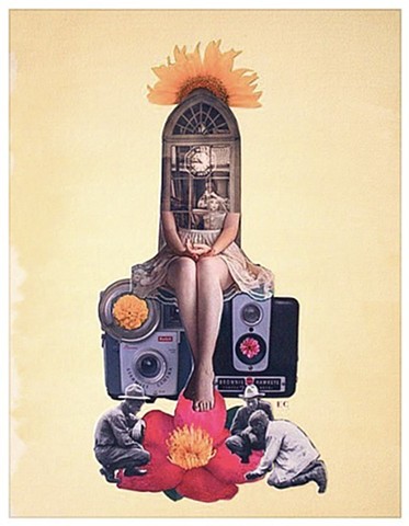 Hat Check, Collage on Canvas Panel by Emily Cammarata. 