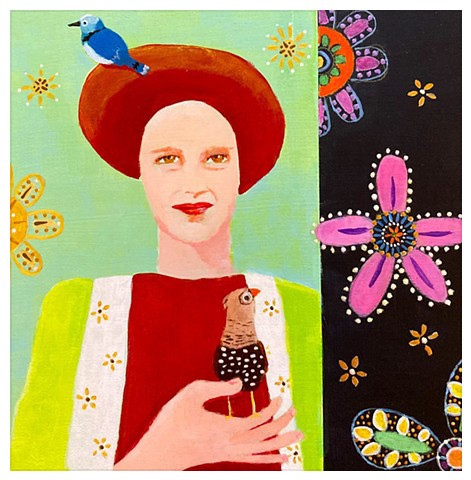 The Bird Lady, 10By10 inches Acrylic, Cradled Panel By EFC, Emily Cammarata, Emily Cammarata Art