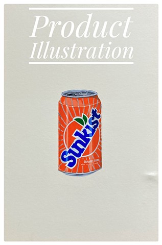 Sunkist, orange soda. Product drawing