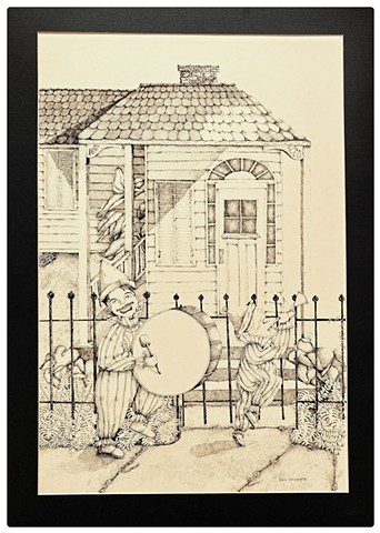 Happy Little Clowns, Mardi Gras Clowns with instruments,1984 Original by Emily F Cammarata. Emily Cammarata Art