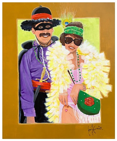 Going as Zorro And Zelda on Mardi Gras day, Acrylic on stretched canvas, by Emily Cammarata. Emily Cammarata Art