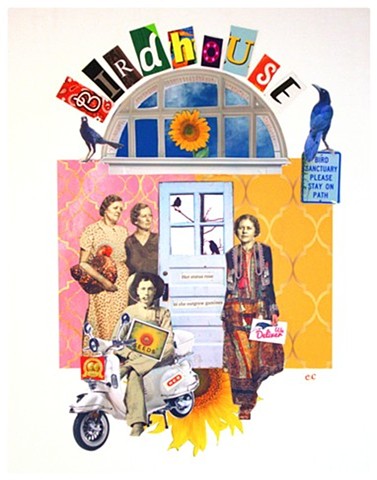 Birdhouse Seeds #3, Collage on Canvas Panel by Emily Cammarata. 