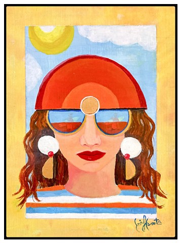 The Wave Watcher, Acrylic painting on Repurposed Wood by Emily Cammarata. 