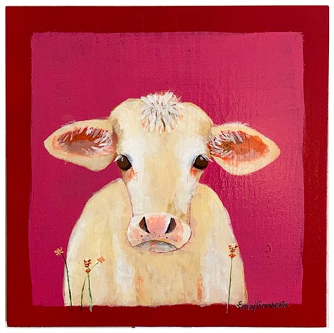 Cow #1, Acrylic on Cradled Board By Emily Cammarata, Emily Cammarata Art, emilycammarataart.bigcartel