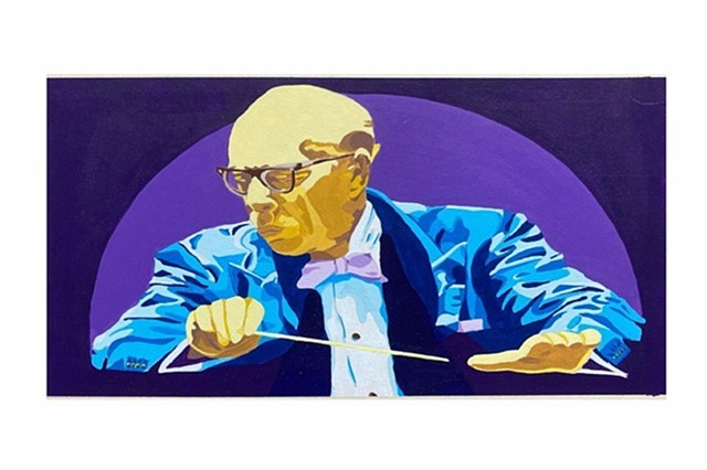 The Conductor, acrylic painting on illustration board by EC, Emily Cammarata.