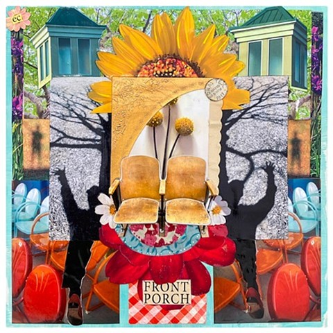 Front Poarch, Mixed Media Collage on cradled board, by Emily Cammarata. 