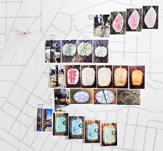 Installation view of Quarantine Walk Drawing Map installation, Palo Alto Art Center