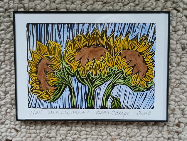 Easy cut sunflowers w watercolors in frame